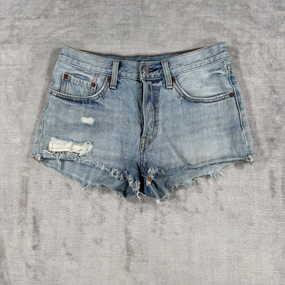 Levi's Shorts Womens 26 Blue Light Wash 501 Original Distressed Raw Hem Cutoffs